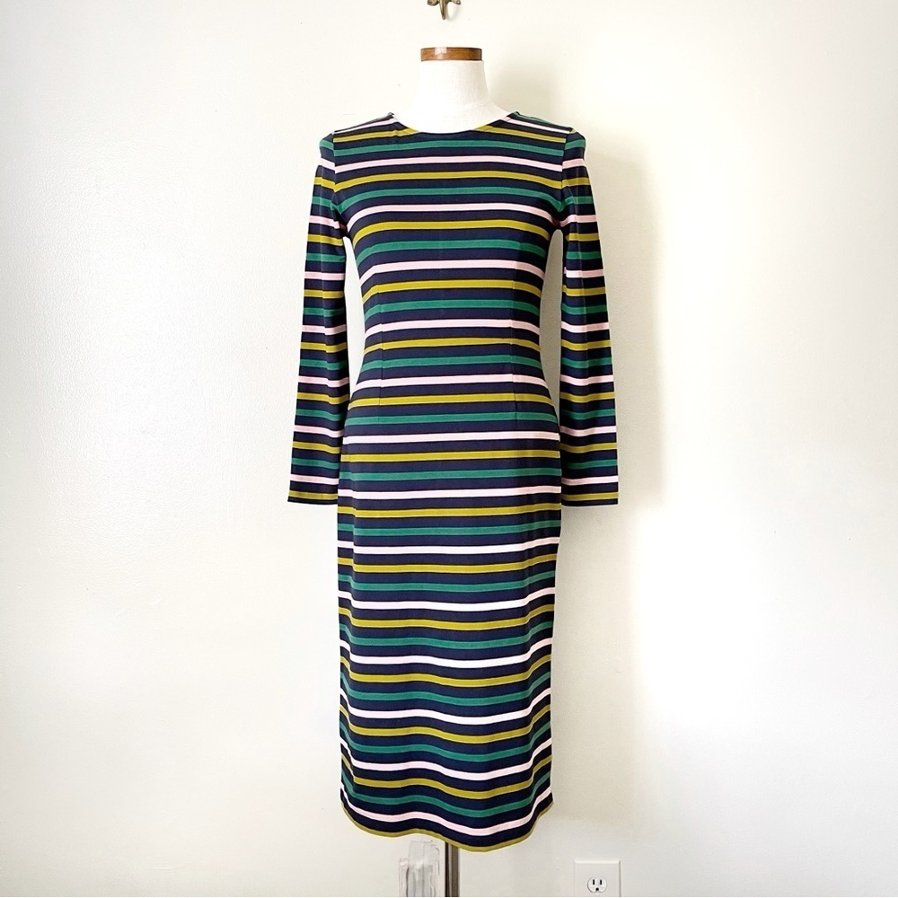 J. Crew Green Striped Midi length dress size 4 preowned